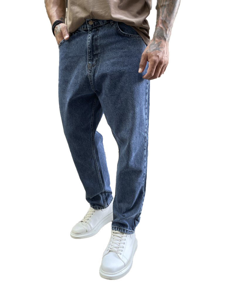 Ανδρικό μπλε σκούρο σταθερό Loose Jean πεντάτσεπο με φερμουάρ 2023D φωτογραφία